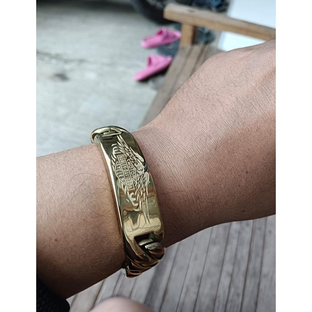 Gelang Pria Rantai Plat Harley Davidson Titanium Gold Emas Keren