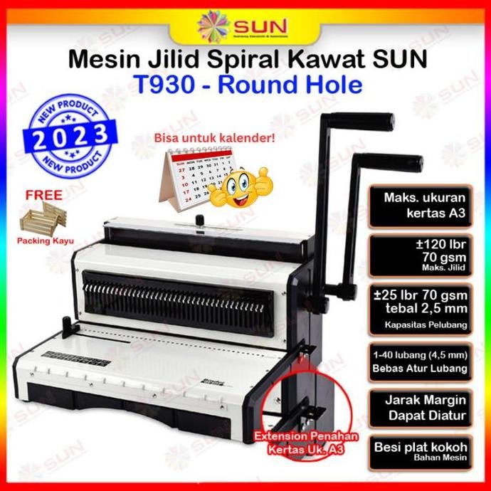 BEBAS ONGKIR - Mesin Jilid Spiral Kawat Hardcover Kalender A3 Heavy Duty T930 Lubang Bulat / Kotak