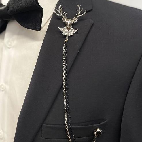 Lapel Pin Jas Rusa Tanduk Lapel Bross Pin Gold Rantai Lapen Broch Aksess Jas