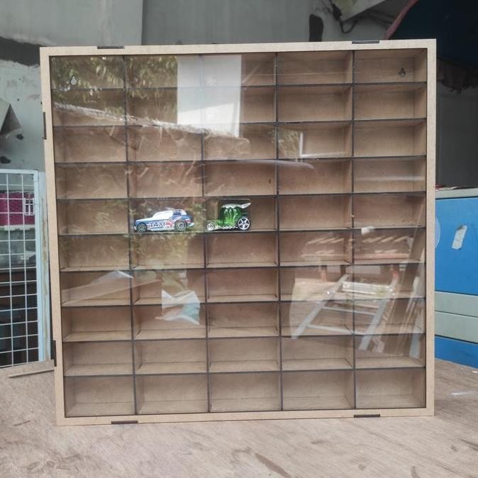 Rak Hot Wheels isi 50 bhn mdf clear coat anti jamur pintu akrilik 2mm RF
