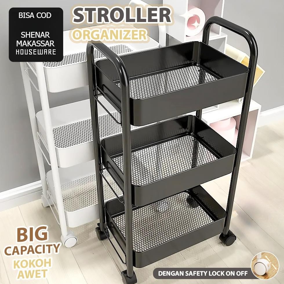 Rak Trolley Serbaguna 3 Susun / Troli Besi 3 Tingkat Maggie / Troli Salon / Troli Dentist ada Roda