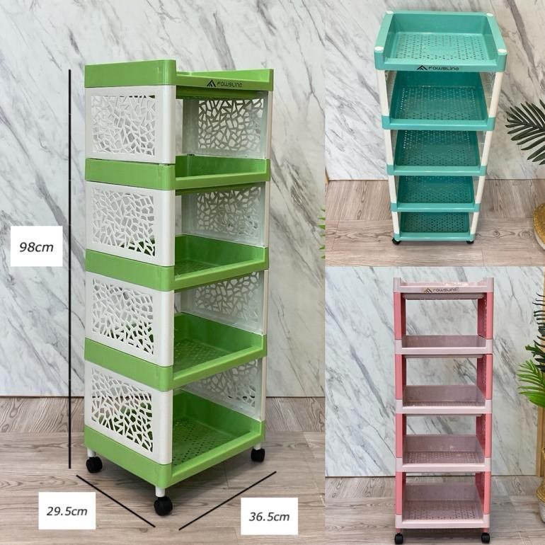 RAK FAWSLINE 5 SUSUN + RODA || RAK TROLY 5 TINGKAT || RAK 5 SUSUN SERBAGUNA || RAK PLASTIK  PORTABLE