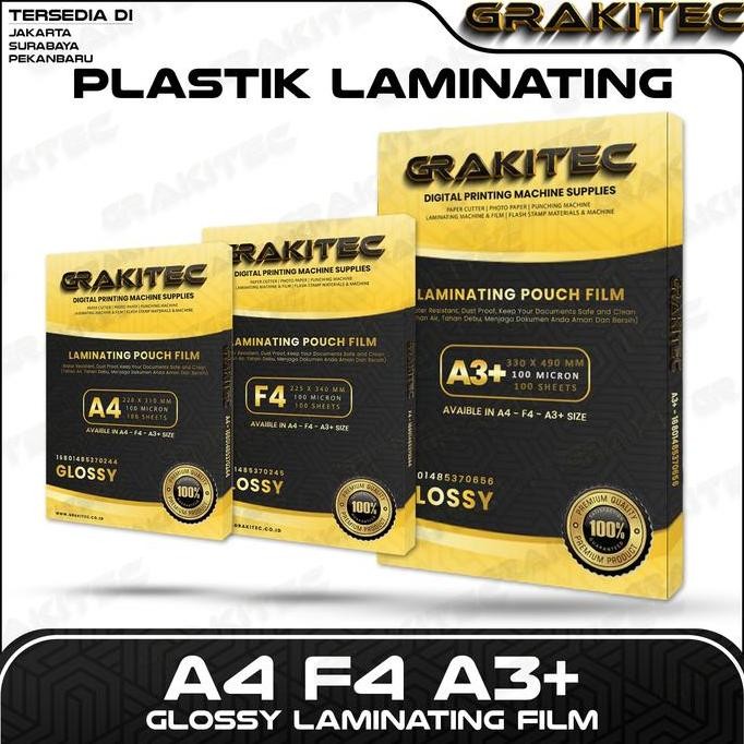 

GRAKITEC PLASTIK LAMINATING FILM A4 | F4 | A3+ GLOSSY 100 MICRON 100 PCS GRAKITEC ORIGINAL DAN TERPERCAYA
