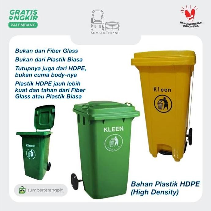 Tempat Sampah Kleen Kotak Tong Sampah Roda Fiber Plastik Dustbin