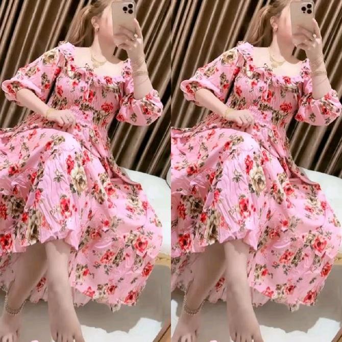 JH8 Dress Wanita Semuk Rempel FiFi Katun Rayon Rempel Dada Depan Belakang Baju Casual