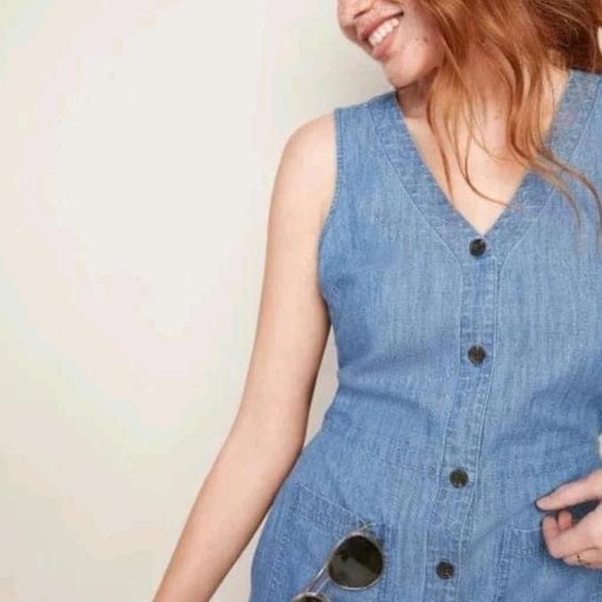 DRESS OLDNAVY DENIM JEANS MIDI CASUAL OLD NAVY   WANITA BAJU PAKAIAN JEAN