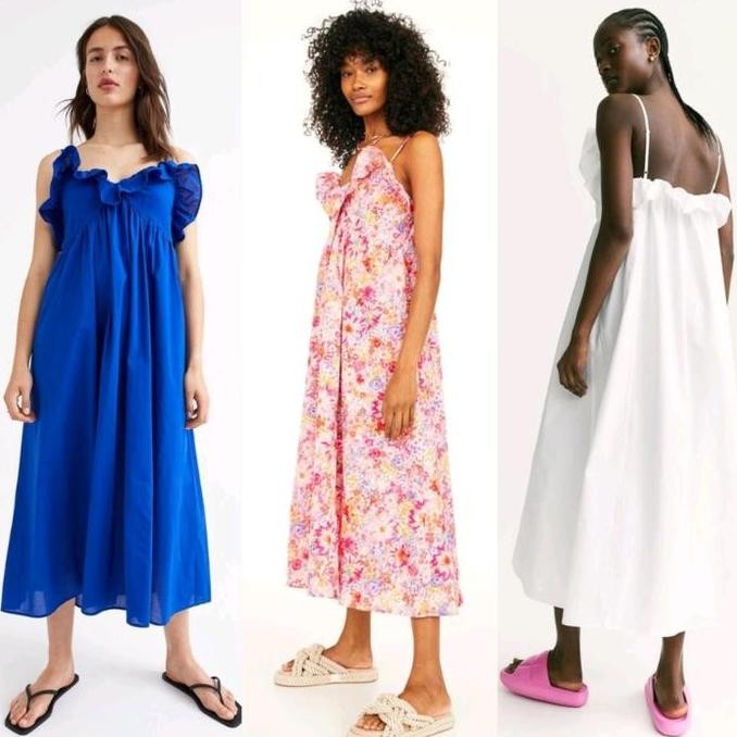 LONG DRESS H&M PANTAI WHITE FLOWER ( ZARA HNM HM UNIQLO PULL