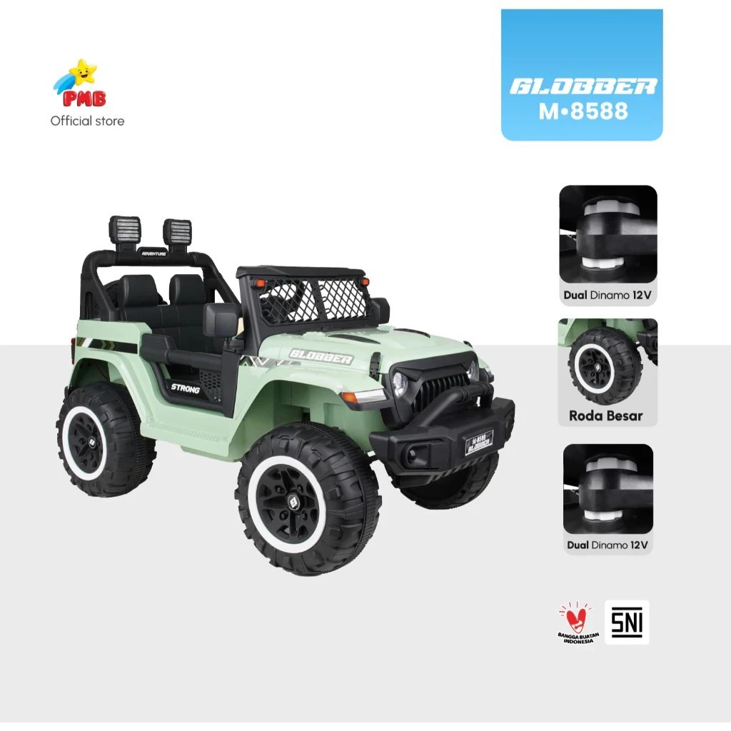 MOBIL AKI ANAK GLOBBER BISA MANUAL DAN REMOTE // M-8588 DUAL DINAMO 12V