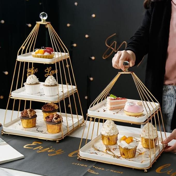 (Best) Tier Cake Stand Marble / Tier Cake Susun / Wadah Dessert Tray Layer