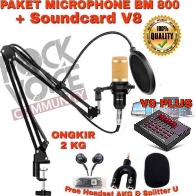 Paket Mikrofon Condenser Bm 800 & Soundcard V8 Full Set