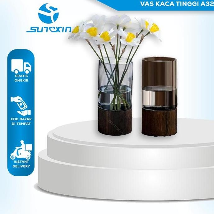 Sunxin Vas Kaca Tinggi A32/ Vas Kaca Tali Rami / Vas Bunga Kaca Bening / Vas Kaca Bening