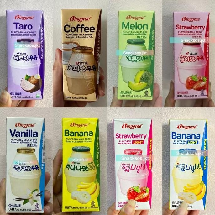 

New BINGGRAE MILK BANANA LIGHT / MELON / STRAWBERRY / VANILLA / BINGGRAE COFFEE / TARO - Susu Banana Korea Import HALAL