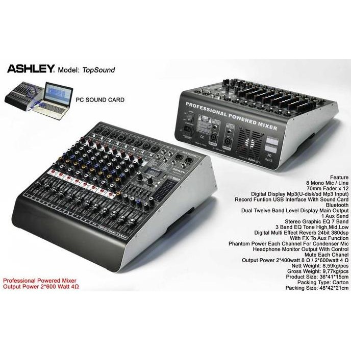 Power Mixer Ashley Topsound Top Sound 8 Channel