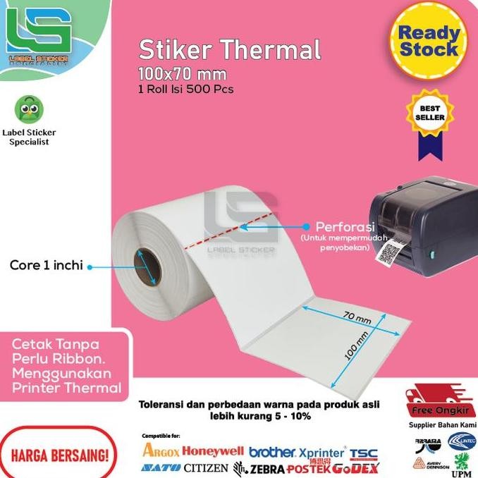

Label Barcode Thermal 100 X 70Mm Isi 1000 Pcs 1 Line