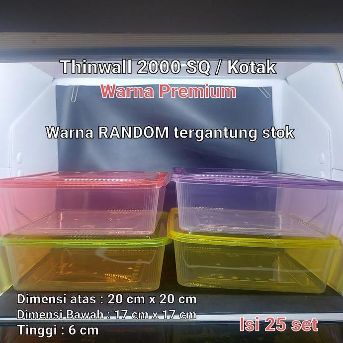 Thinwall / Kotak Makan / 2000 Ml Sq Warna Premium Isi 25 Set