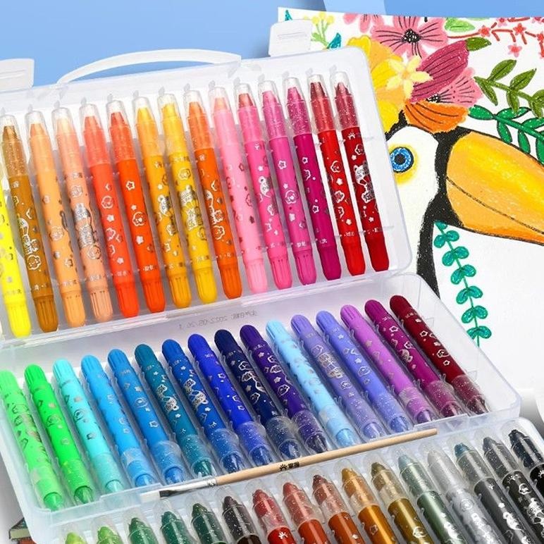 Silky Crayon Grasp Mata Sedang 48 warna, Cocok untuk Anak 2 Tahun keatas - Kertas, Stationery, Mewar