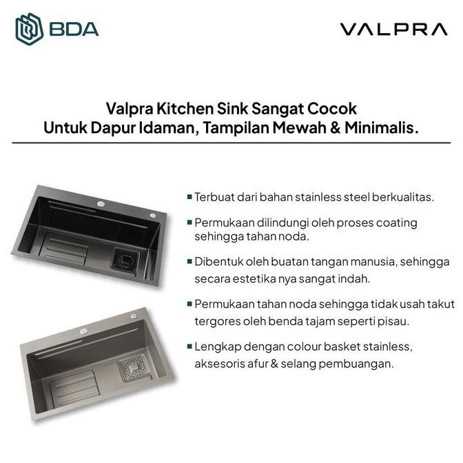 Valpra Kitchen Sink 1 Lubang Wastafel Cuci Piring Tempat Cuci Piring Stainless Bak Cuci Piring Stain