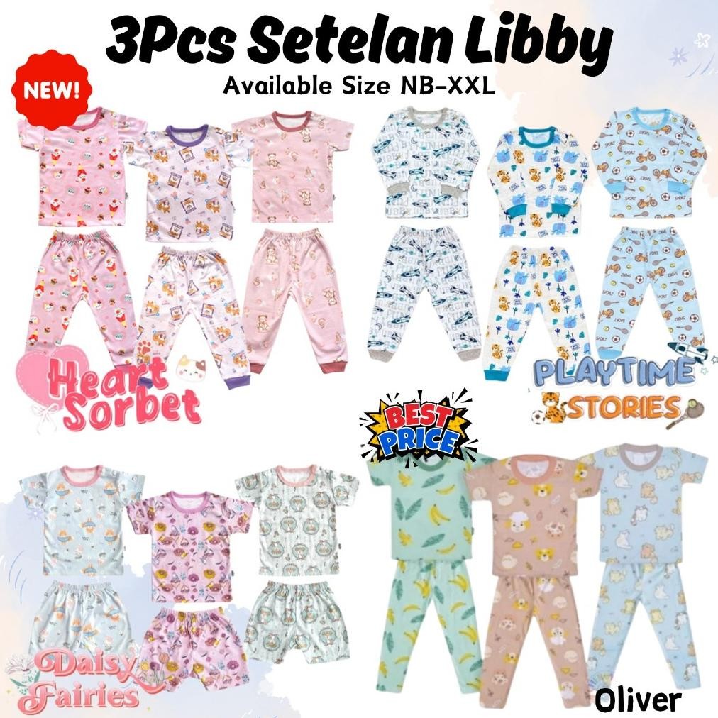 3 Setelan Libby / Aruchi Miyo Setelan Piyama S-XXL Pendek Panjang Kutung CPR CBKS