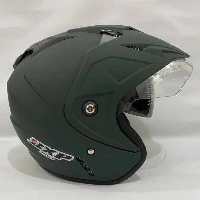Helm Motor Jp 7 Polos Hijau Army Doff Dewasa Sudah Sni (Double Visor)