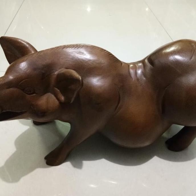 Ukiran Kayu Patung Shio Babi Besar