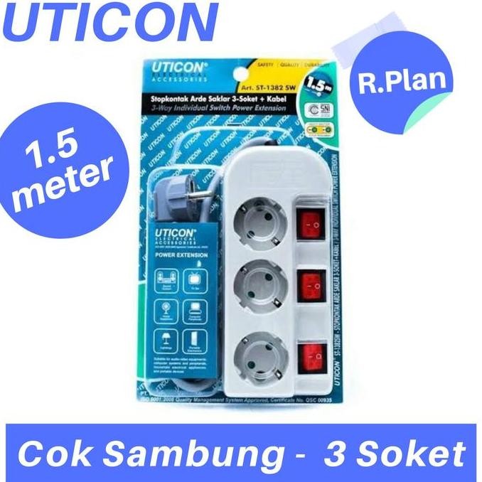 Cok Sambung 3 lubang / Colokan Sambung 3 socket UTICON 1.5 meter