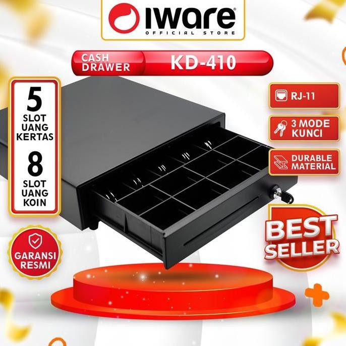 TERBARU - CASH DRAWER LACI UANG KASIR IWARE KD-410 RJ11 5 BILL 8 COIN