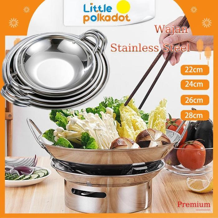 LSS LittlepolkadotWajan Mini Stainless Anti lengketWajan Stainless Tebal Kuali Premium Dengan Pegang