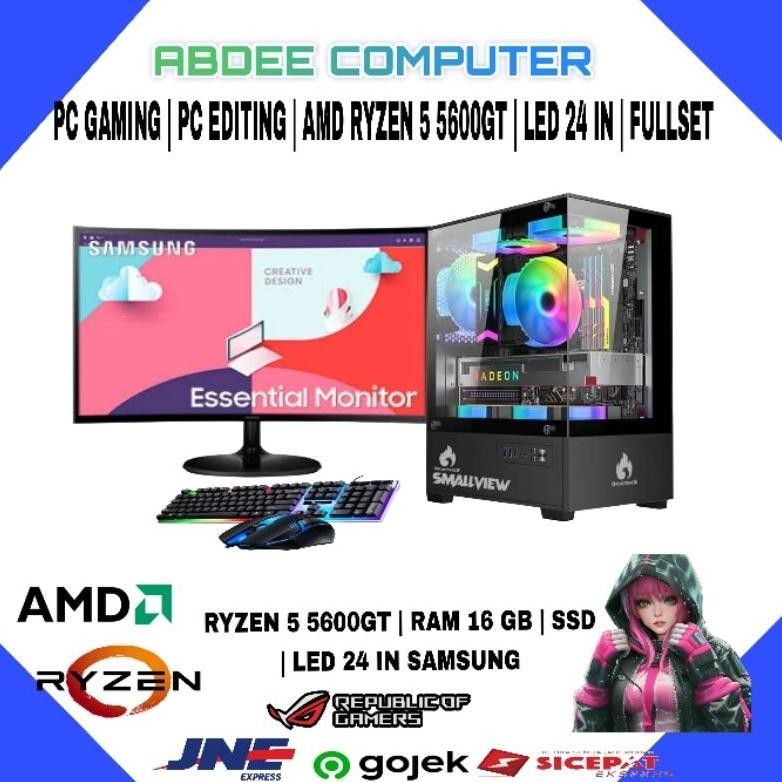 NEW PC GAMING Fullset AMD Ryzen 5 5600G Ram 16 GB SSD 128 GB Led 24" Samsung Lengkap
