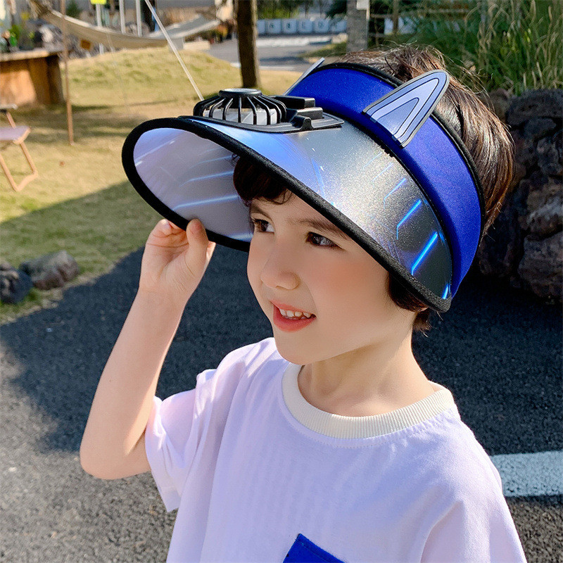 Topi Anak dengan Kipas, Dapat Diisi Ulang, Perlindungan Matahari, Topi Matahari Tenaga Surya