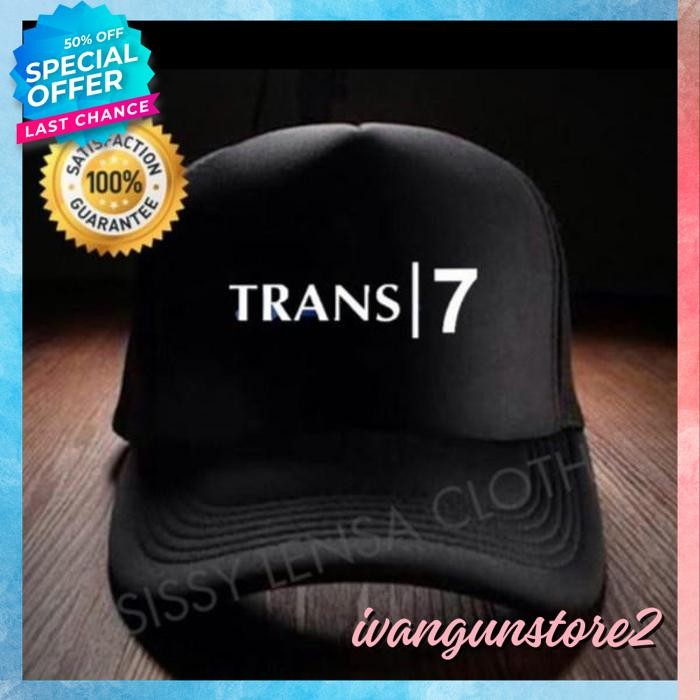TOPI TRUCKER JARING HAT CAP DISTRO TRANS7 TRANS 7 TV TRANSTV MEDIA CORP STASIUN TELEVISI POLOS CUSTO