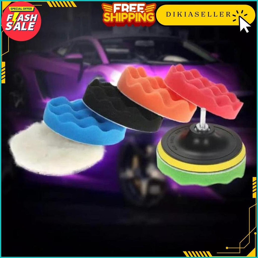 Alat Poles Polisher 5 Inch Sponge Spon Wool Pad Velcro 7 Pcs Terlaris