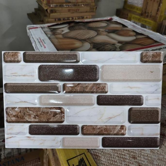 Terbaik Keramik Dinding Kamar Mandi-Teras-Taman 25X40 Glossy Timbul Abu Mulia 100% Ori