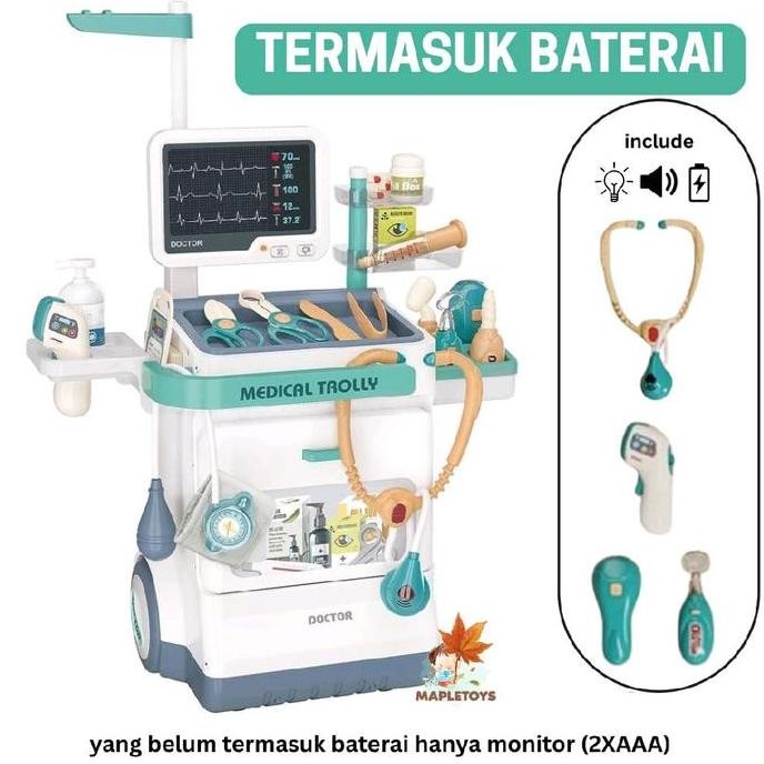 PROMO - BATERAI LENGKAP Mainan anak dokter troli + BAJU dokter set aksesoris lengkap mainan anak dok