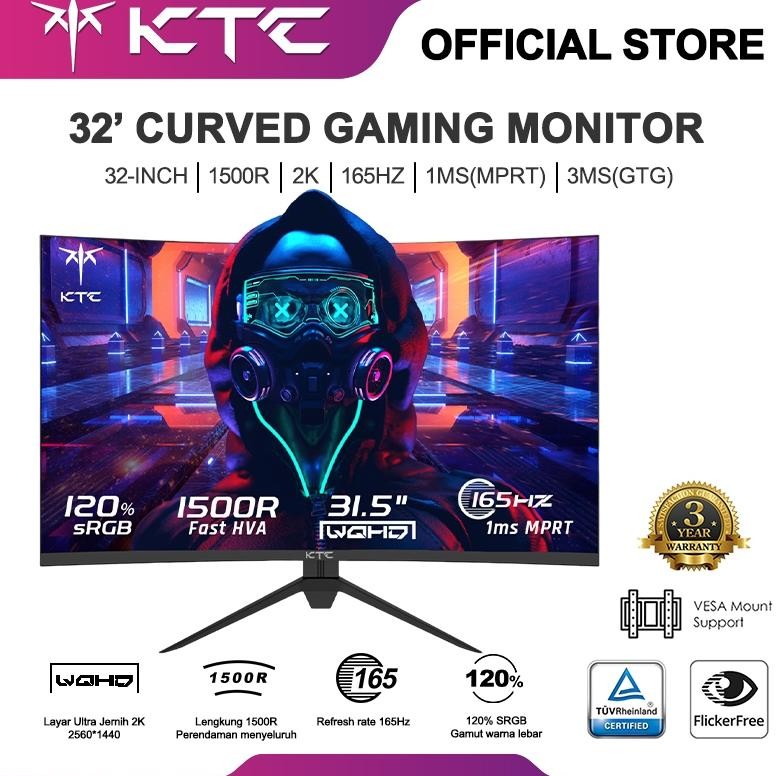 NEW KTC Monitor gaming 32 inci HVA lengkung 1500R 2K 165HZ (overclock) versi full HP 120% SRGB kompa