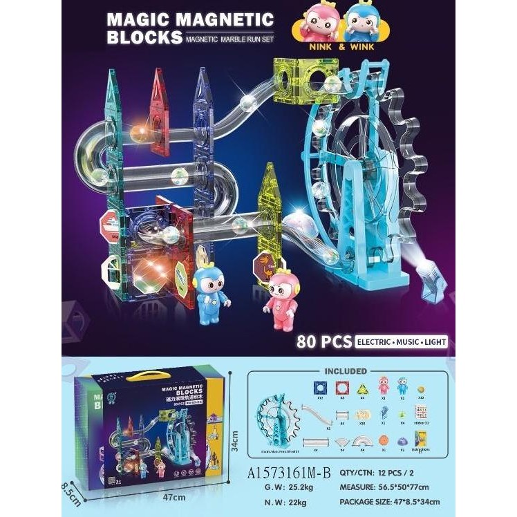 TERBARU - Marble Light Marble Run Block Magnetic Tiles LED Music Light Sound