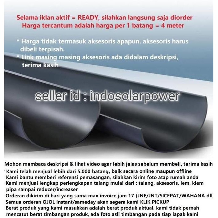 Talang Air Pvc Langgeng Hr 8" 8 Inch 4 Meter 4M Setengah 1/2 Lingkaran Langgeng8 Rain Gutter Origina