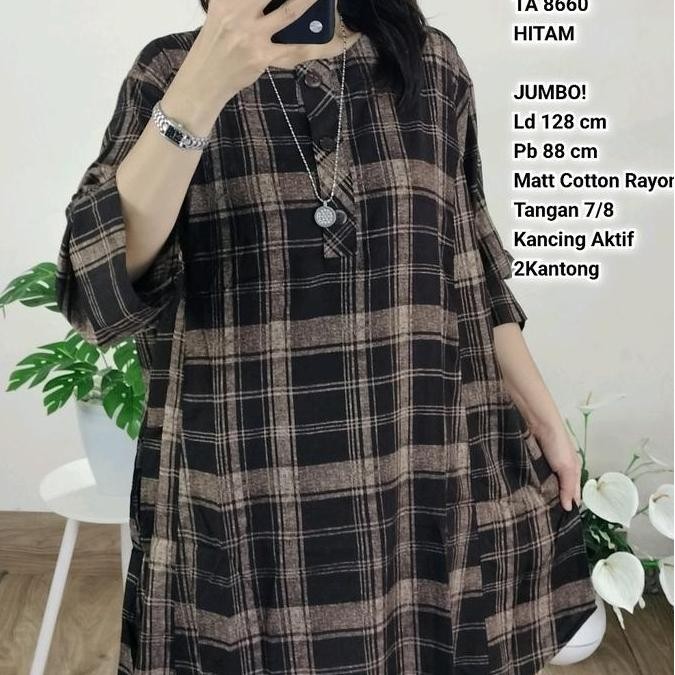 Tunik Rayon Premium OVERSIZE Wanita LD 130 TA 8660 TA 9201, Fashion Muslim Panjang Jumbo Kancing Hit