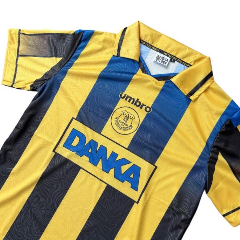 nefertari Jersey Retro Everton Away 1997-1998 Umbro Danka Kuning Hitam