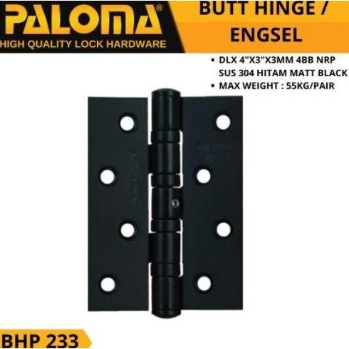 Terbaik Paloma Bhp 233 Engsel Pintu 4 Inch 3Mm Engsel Jendela Matte Black Sss 100% Ori