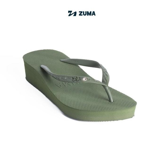 Zuma Women Tiffany 12 Olive, Sandal Jepit Wanita Wedges Karet Polos, Hijau Olive