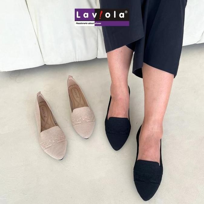 Laviola 4435 Lsh - Sepatu Flat Rajut Wanita Black Dan Apricot Shoes