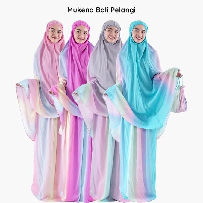 Mukena Bali Pelangi / Mukena Jumbo Motif Pelangi / Mukena Tye Dye Rayon Muslim Dewasa