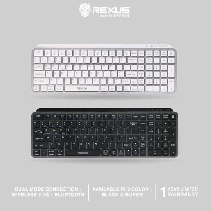 Rexus KL100 Wireless Keyboard Dual Connection Bluetooth dan Wireless 2.4 GHz , slim design , recharg
