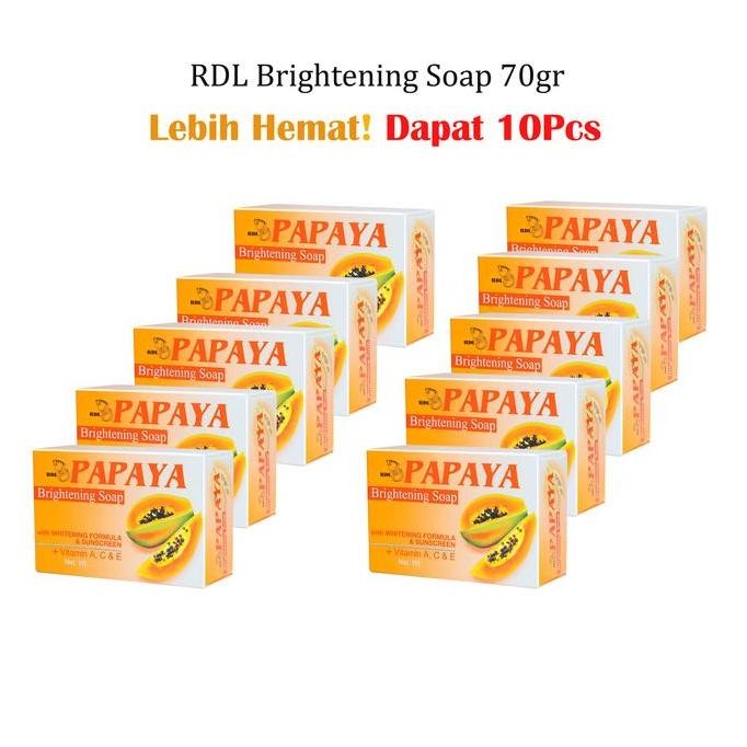 PAKET ( 10 PCS ) Sabun RDL Papaya 70Gram Asli Philippines Brightening Soap Original 100% BPOM BED