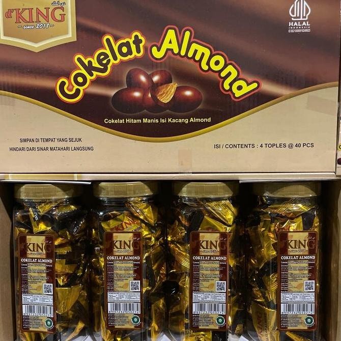 New Dking coklat almond isi 4 toples ( COD )  kacang almond utuh lapis coklat