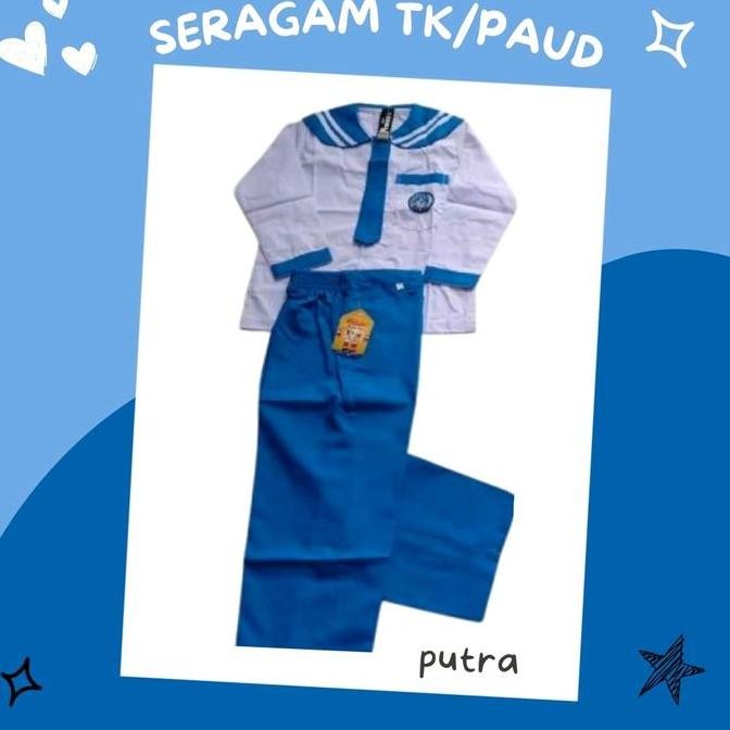 Seragam sekolah TK nasional warna biru putih/Seragam sekolah anak paud /Seragam sekolah panjang anak