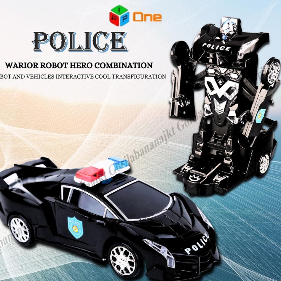 Mainan Mobil Polisi Hitam 2 In 1 Deformation