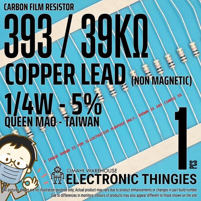 Resistor 1/4W 5% 393 39K Ohm Karbon Kaki Tembaga Taiwan Terlaris Best Quality 100% Original