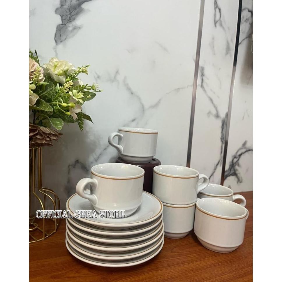 1 Set Gelas Keramik Mewah Isi 12 Pcs Set Cangkir Keramik Polos Isi 6 Gelas6Tatakan