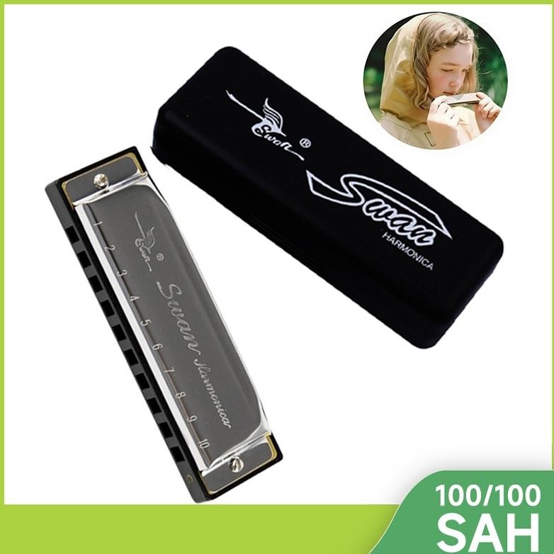 PLAYOU Harmonika Swan Nada C&G 10 Lubang  PERAK Harmonika Harmonika 10 lubang tuts C